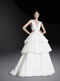 Robe à volants brodée en soie - Off White