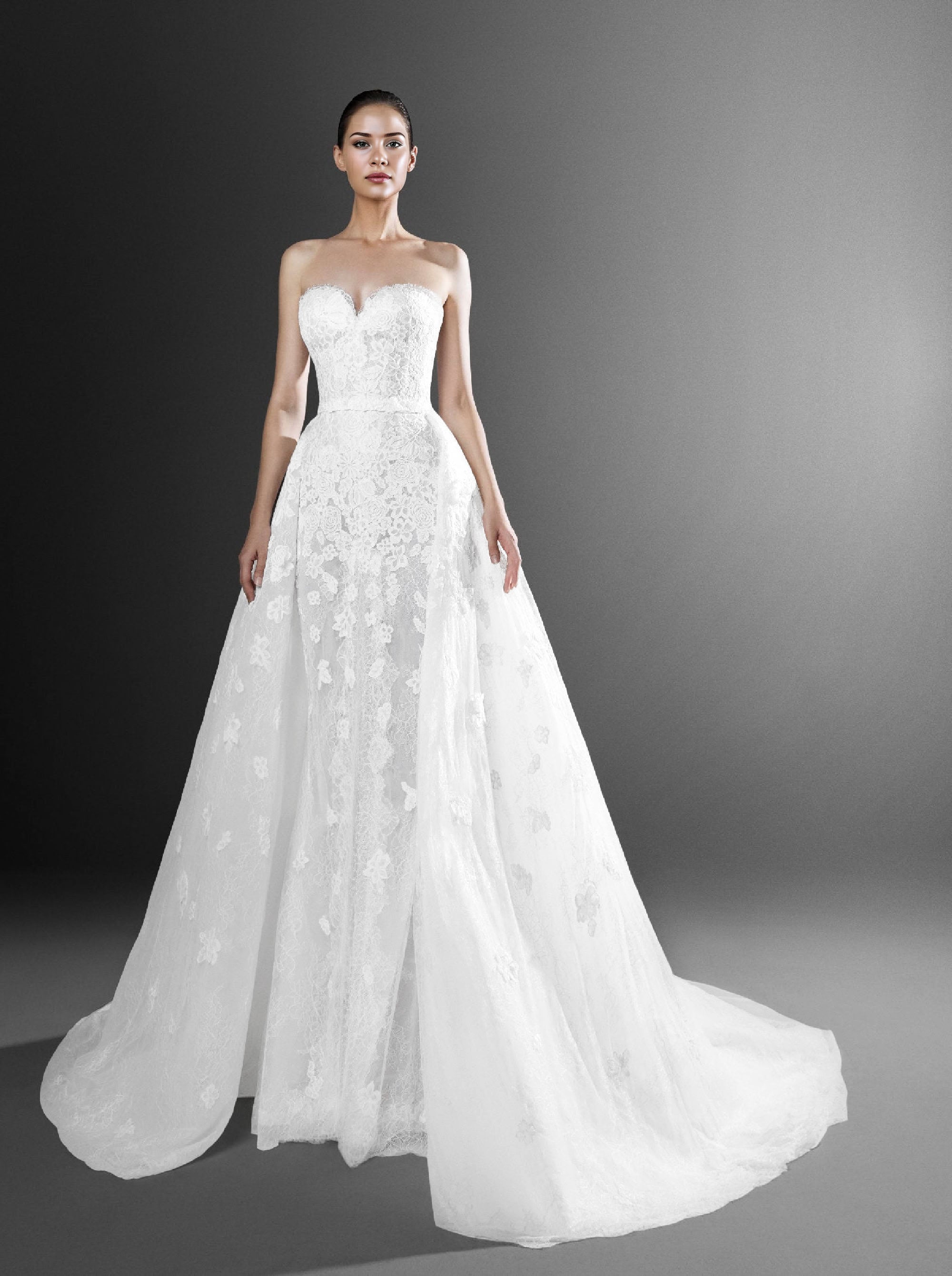 Surjupe à dentelle florale en tulle - Off White