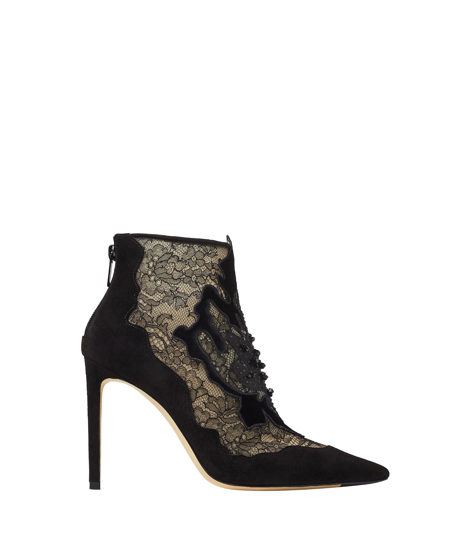 Bottines Lorre à bout pointu 100 en daim et dentelle - Black