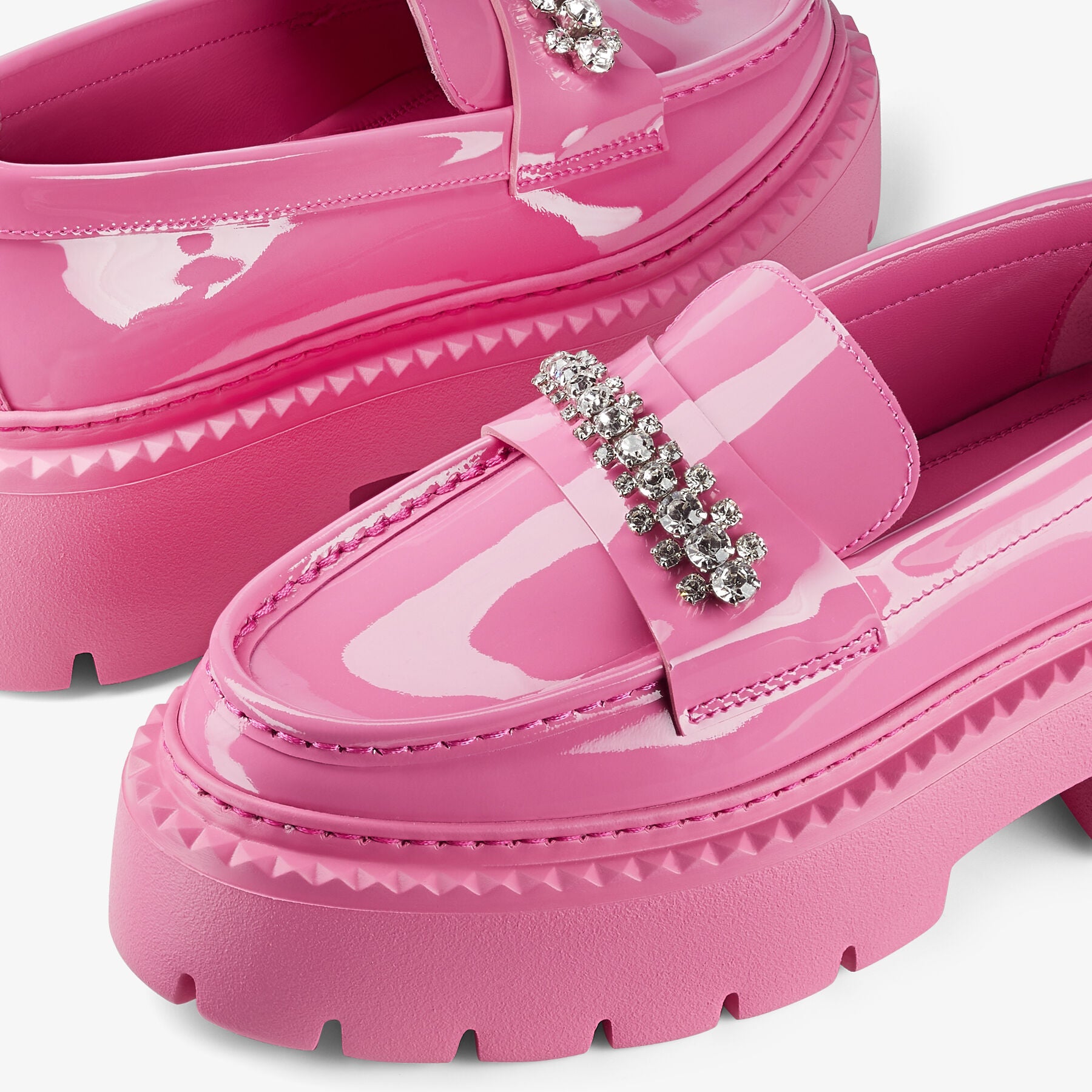 Mocassins Bryer en cuir verni à cristaux - Candy Pink