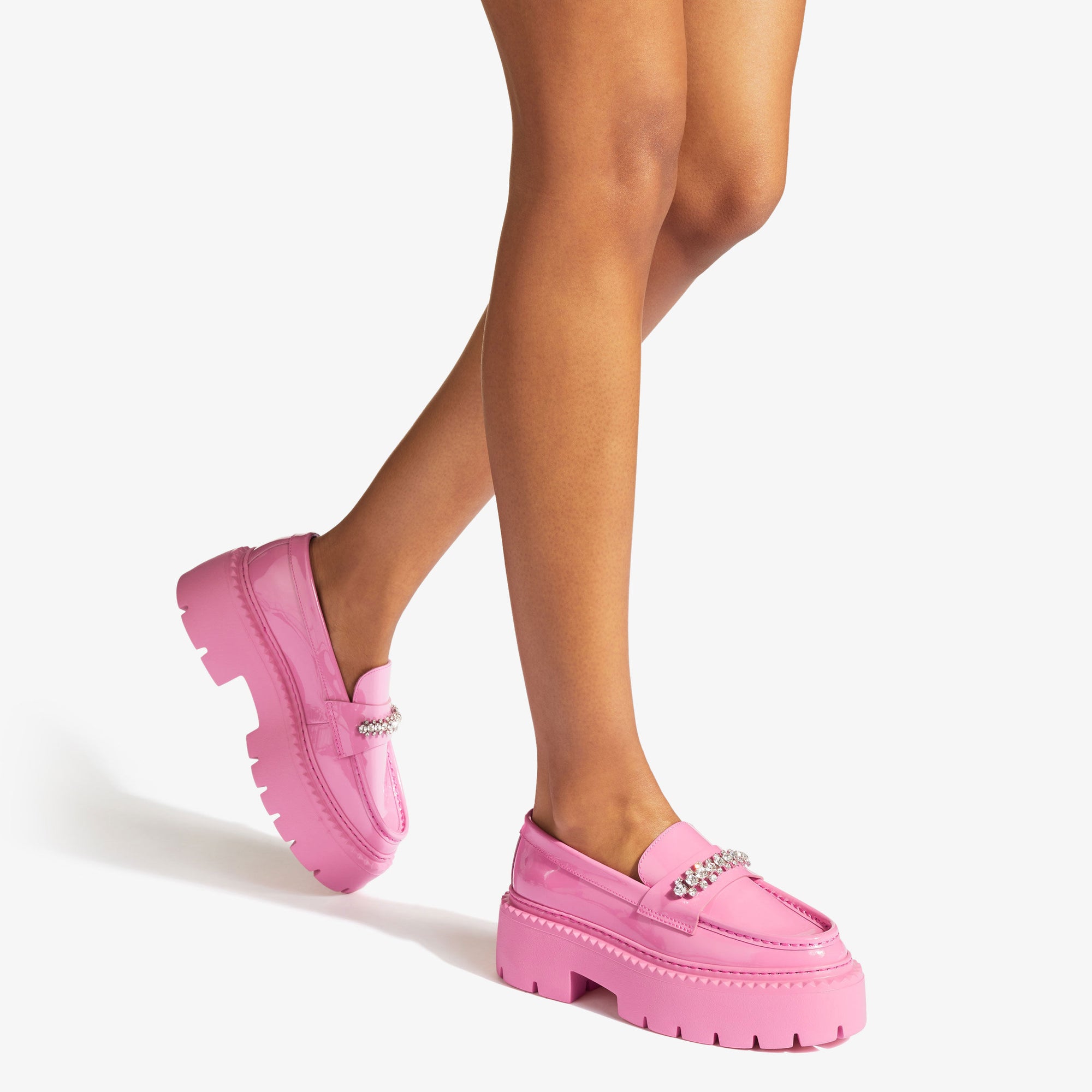 Mocassins Bryer en cuir verni à cristaux - Candy Pink