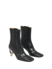 Bottines Chelsea À Talon En Chaîne Cousue W en cuir - Black