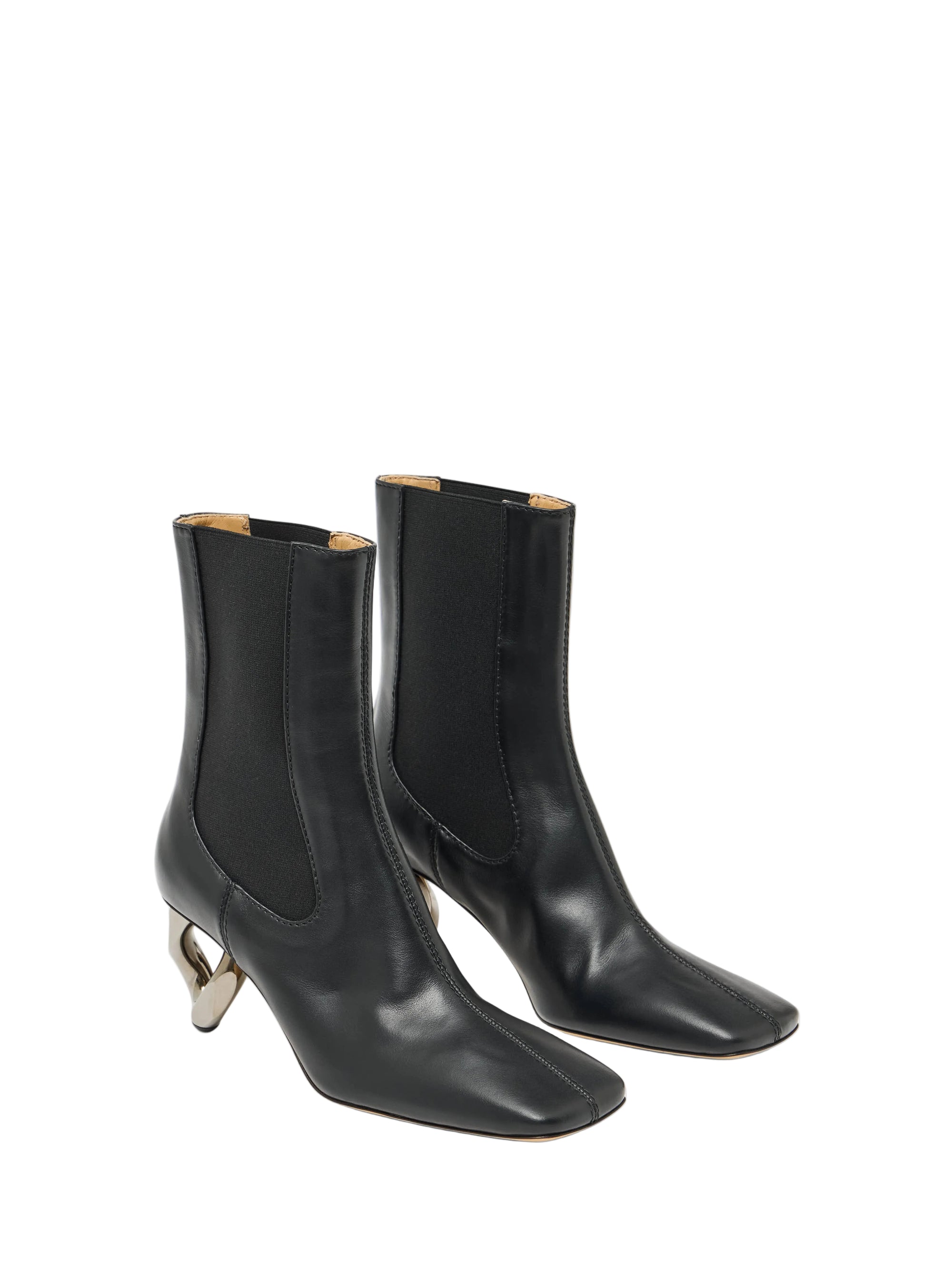 Bottines Chelsea À Talon En Chaîne Cousue W en cuir - Black