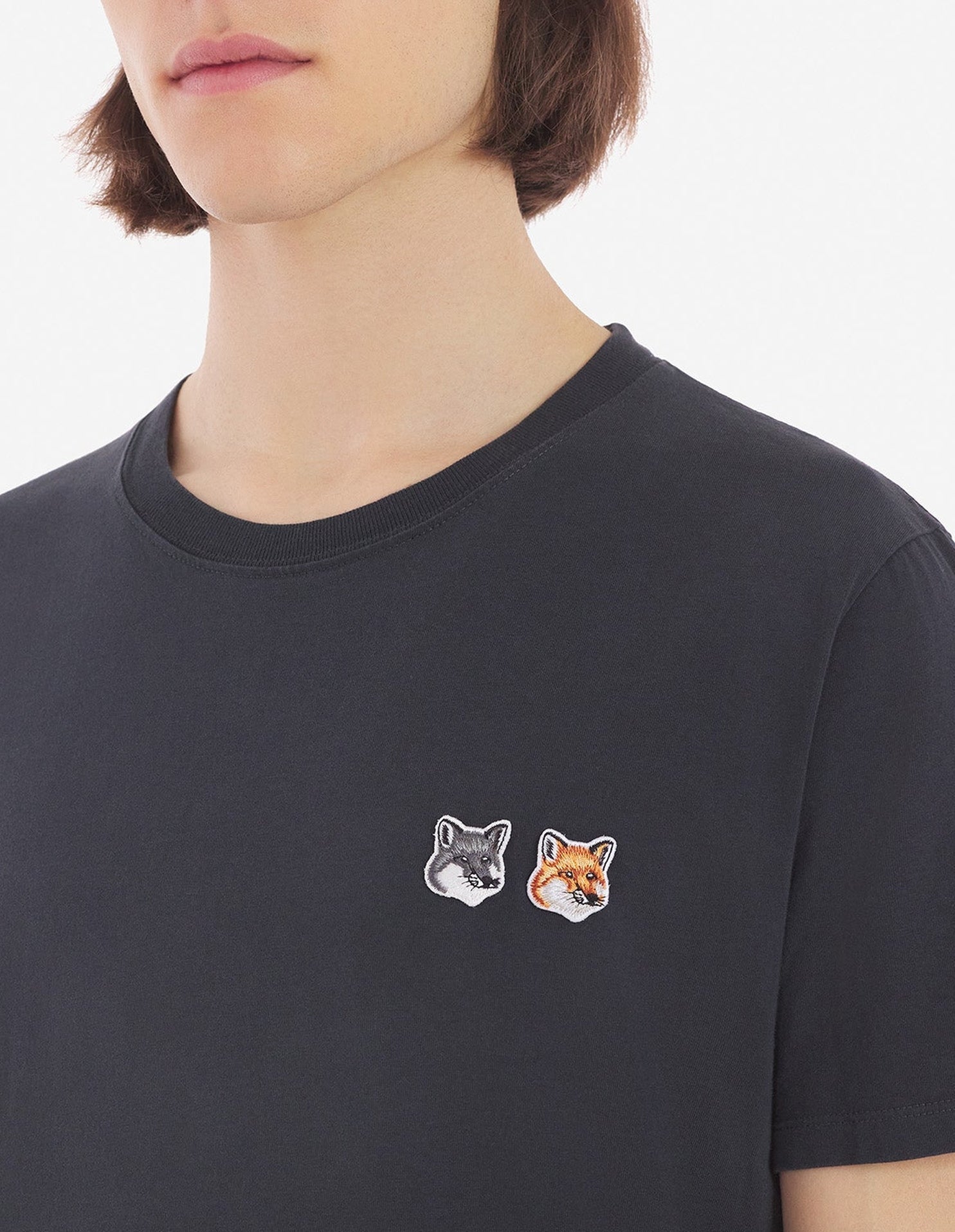 T-shirt manches courtes à double écusson - Anthracite