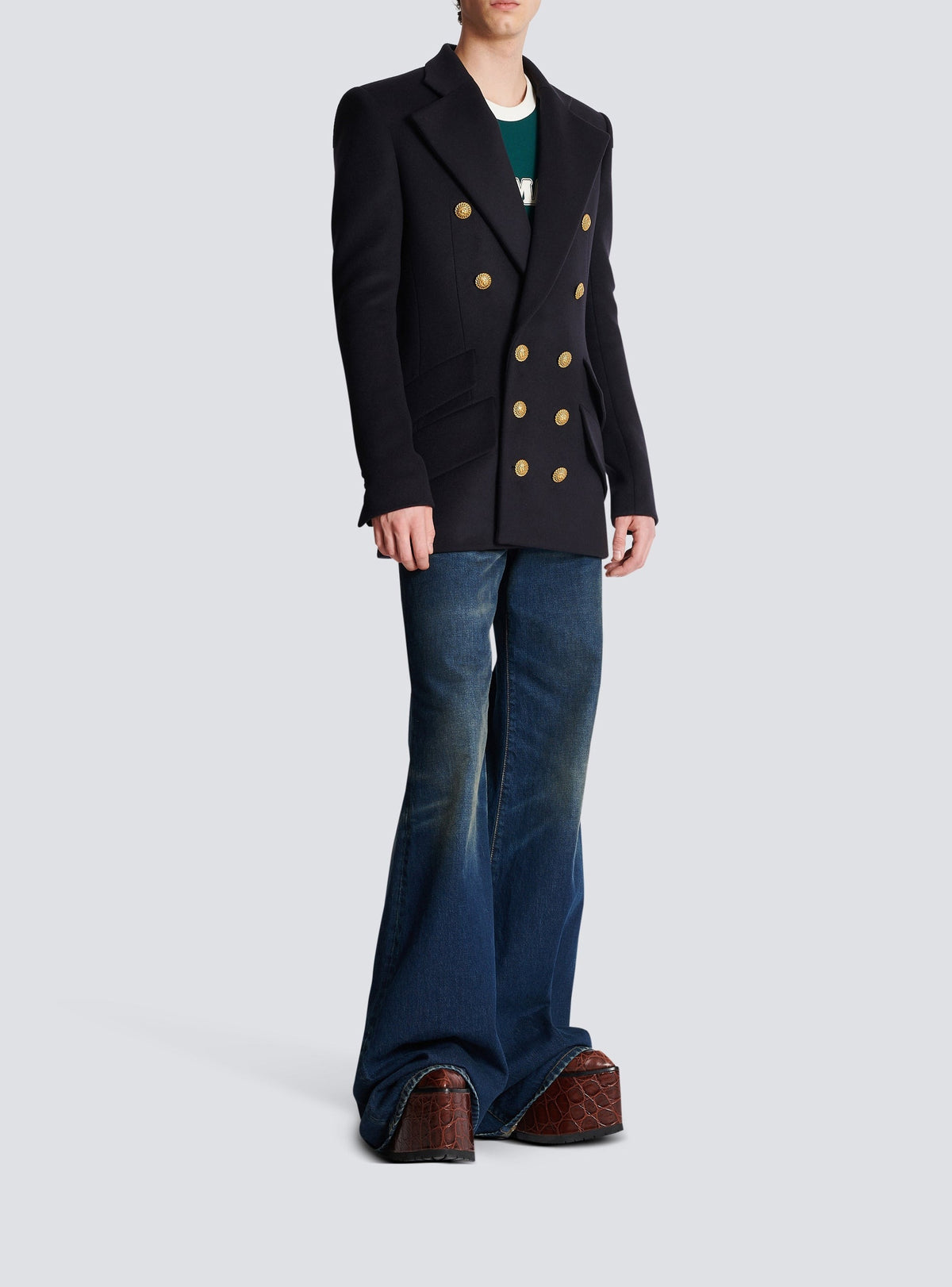 Manteau officier court en laine - Marine