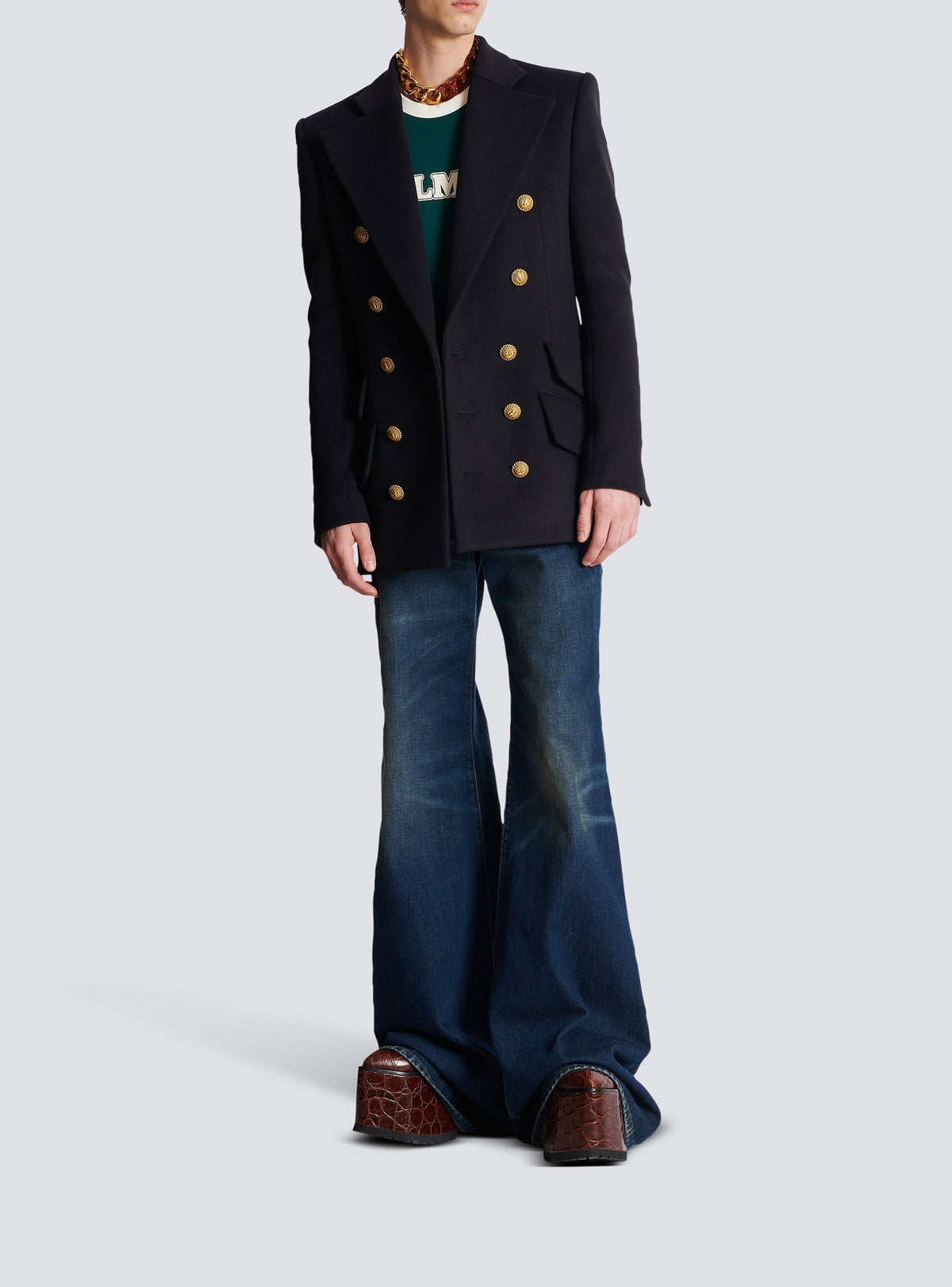 Manteau officier court en laine - Marine