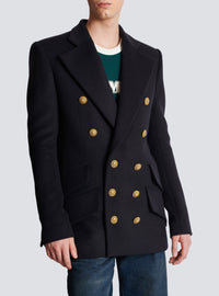 Manteau officier court en laine - Marine