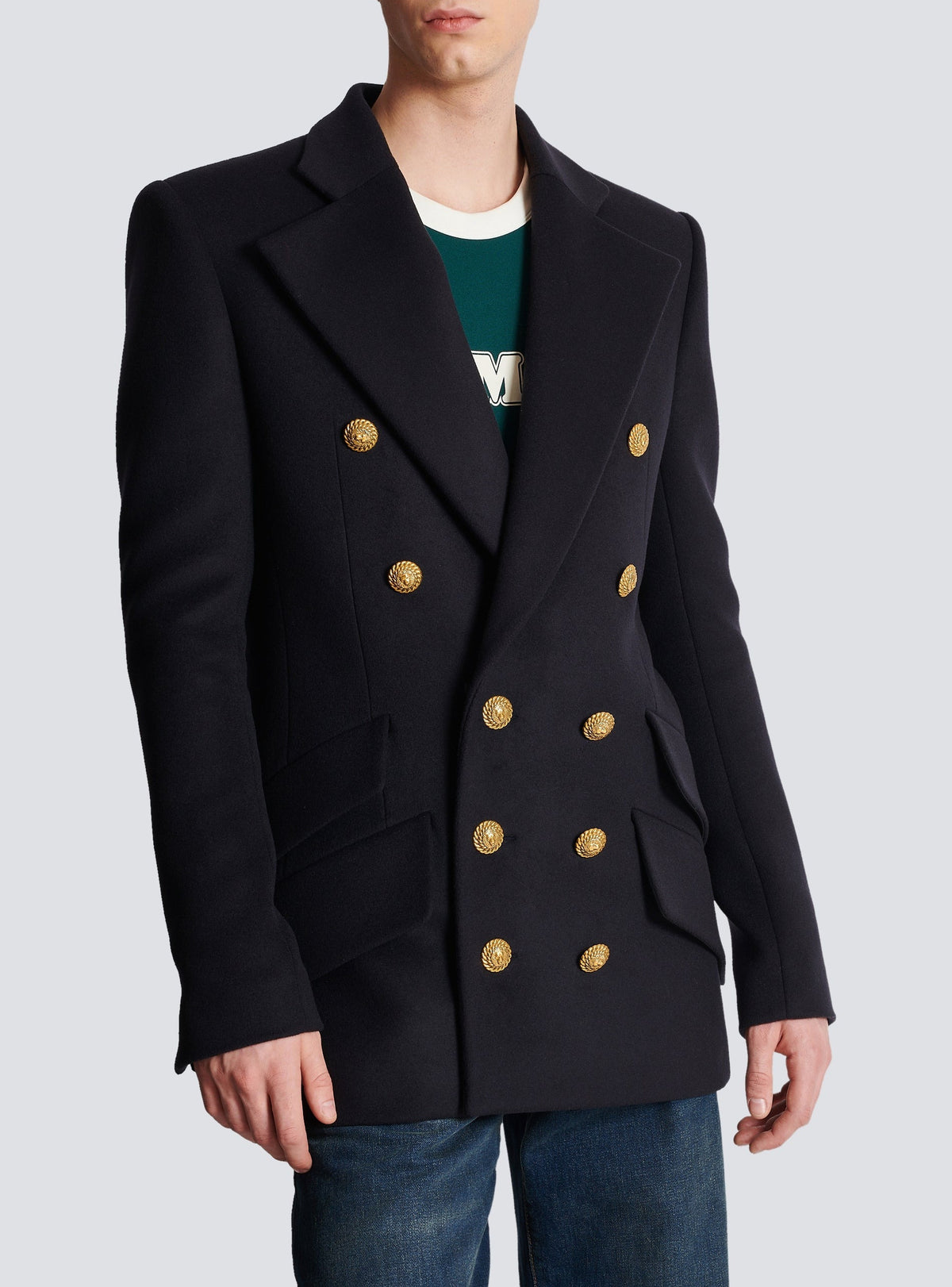 Manteau officier court en laine - Marine