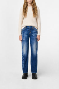 Pantalon droit délavé en denim - Blue Denim
