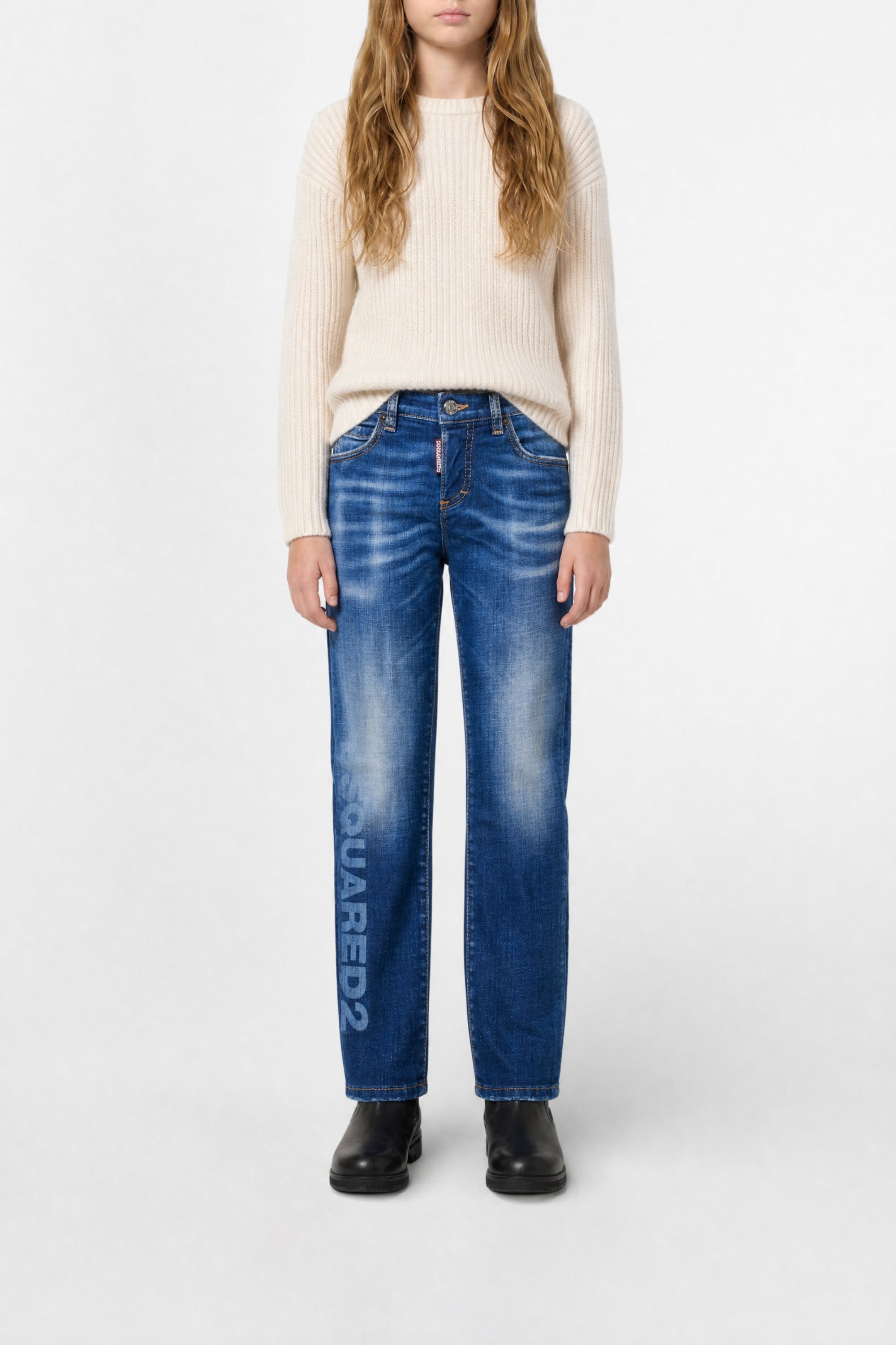 Pantalon droit délavé en denim - Blue Denim