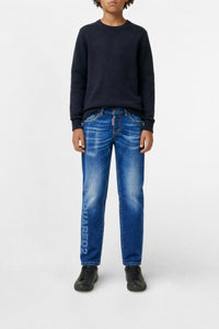 Pantalon droit délavé en denim - Blue Denim