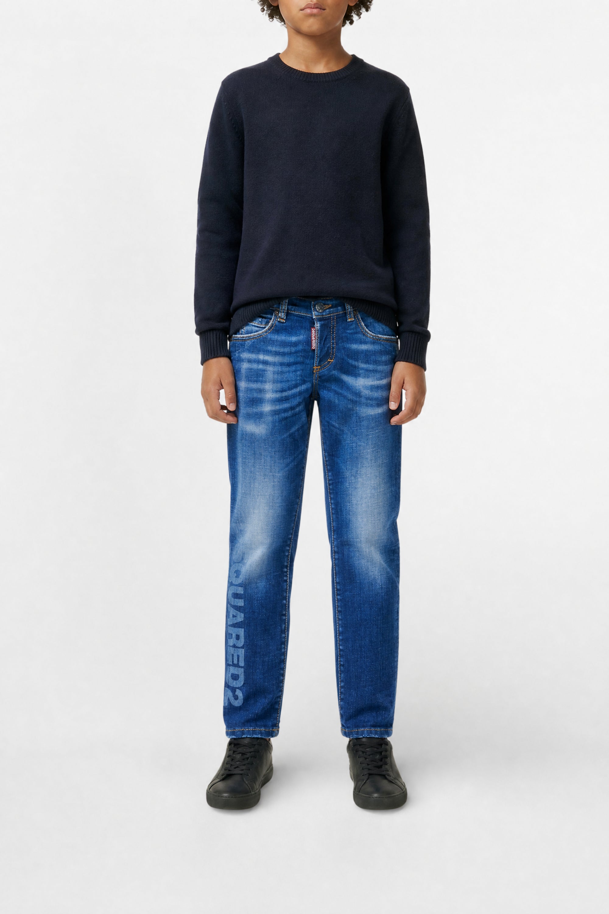 Pantalon droit délavé en denim - Blue Denim