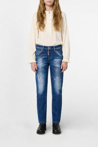 Straight-leg washed denim trousers - Blue Denim