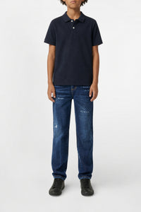 Pantalon droit délavé en denim - Blue Denim