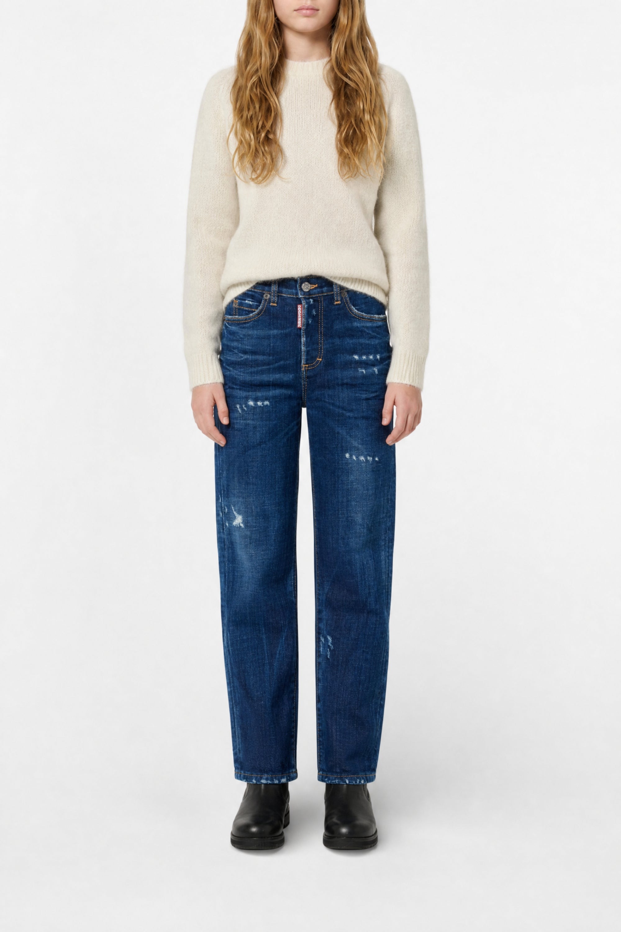Pantalon droit délavé en denim - Blue Denim