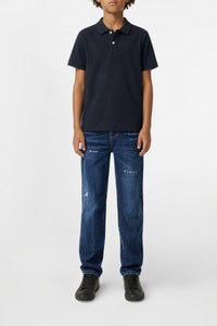 Pantalon droit délavé en denim - Blue Denim