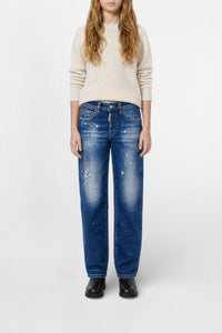 Pantalon droit délavé en denim - Blue Denim
