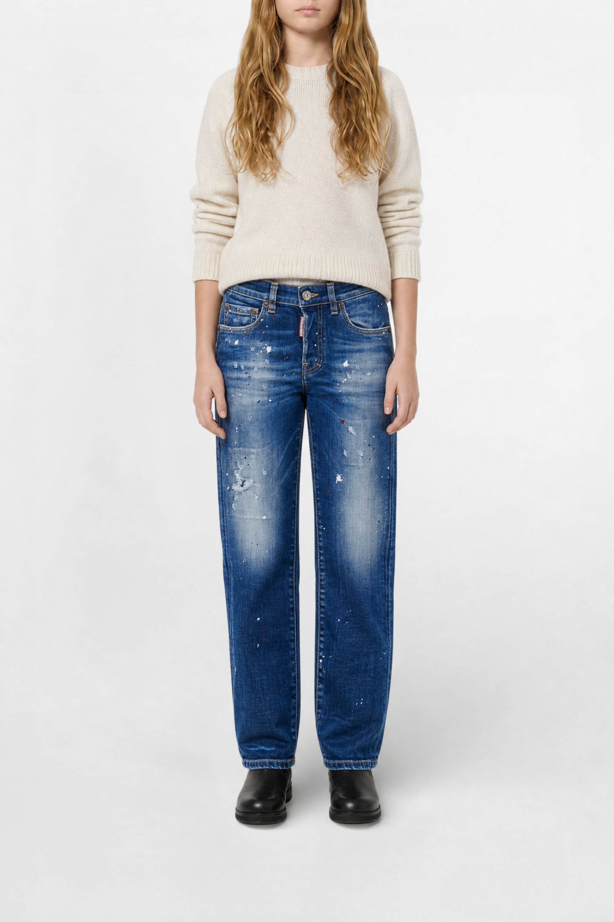 Pantalon droit délavé en denim - Blue Denim