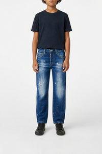 Pantalon droit délavé en denim - Blue Denim
