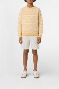 Linen blend jacquard print sweatshirt - Cream Yellow