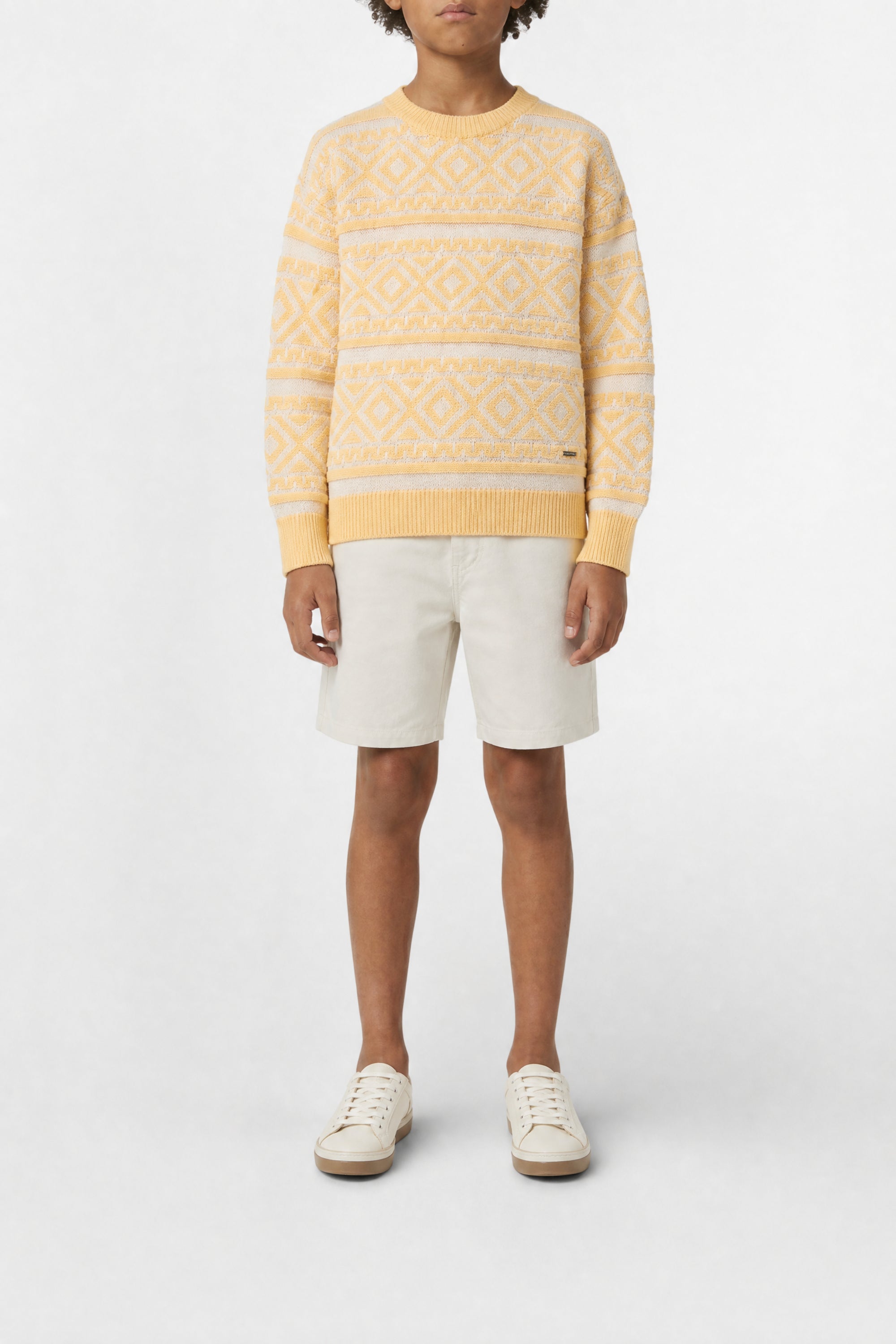 Linen blend jacquard print sweatshirt - Cream Yellow