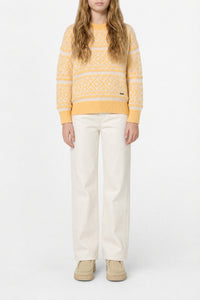 Linen blend jacquard print sweatshirt - Cream Yellow