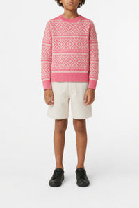 Mixed linen jacquard print sweatshirt - Confetti Pink