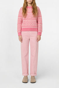 Mixed linen jacquard print sweatshirt - Confetti Pink