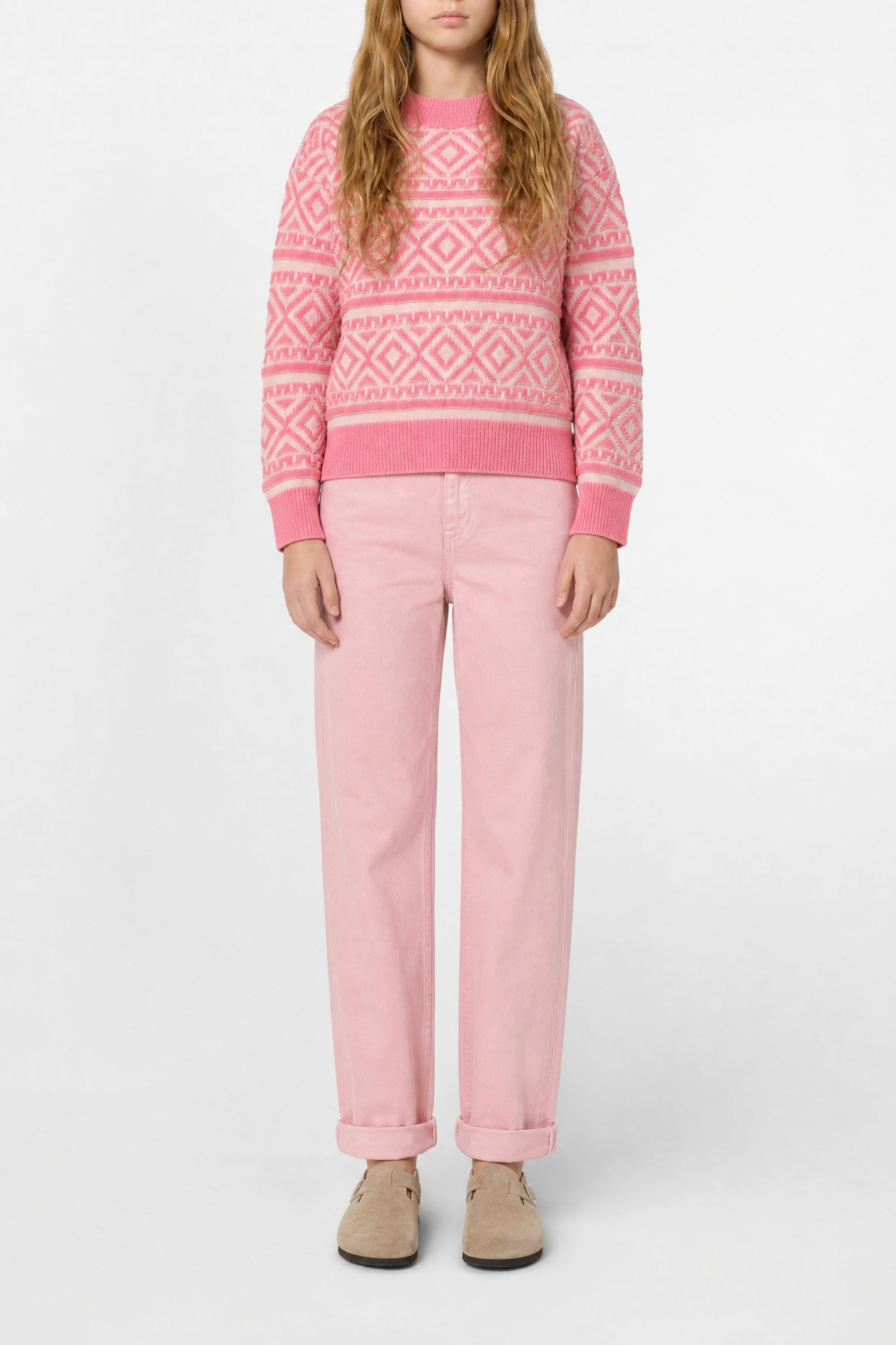Mixed linen jacquard print sweatshirt - Confetti Pink