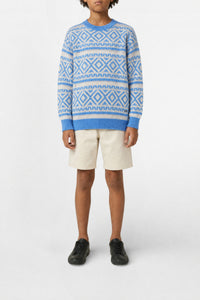 Mixed linen jacquard print sweatshirt - Little Boy Blue