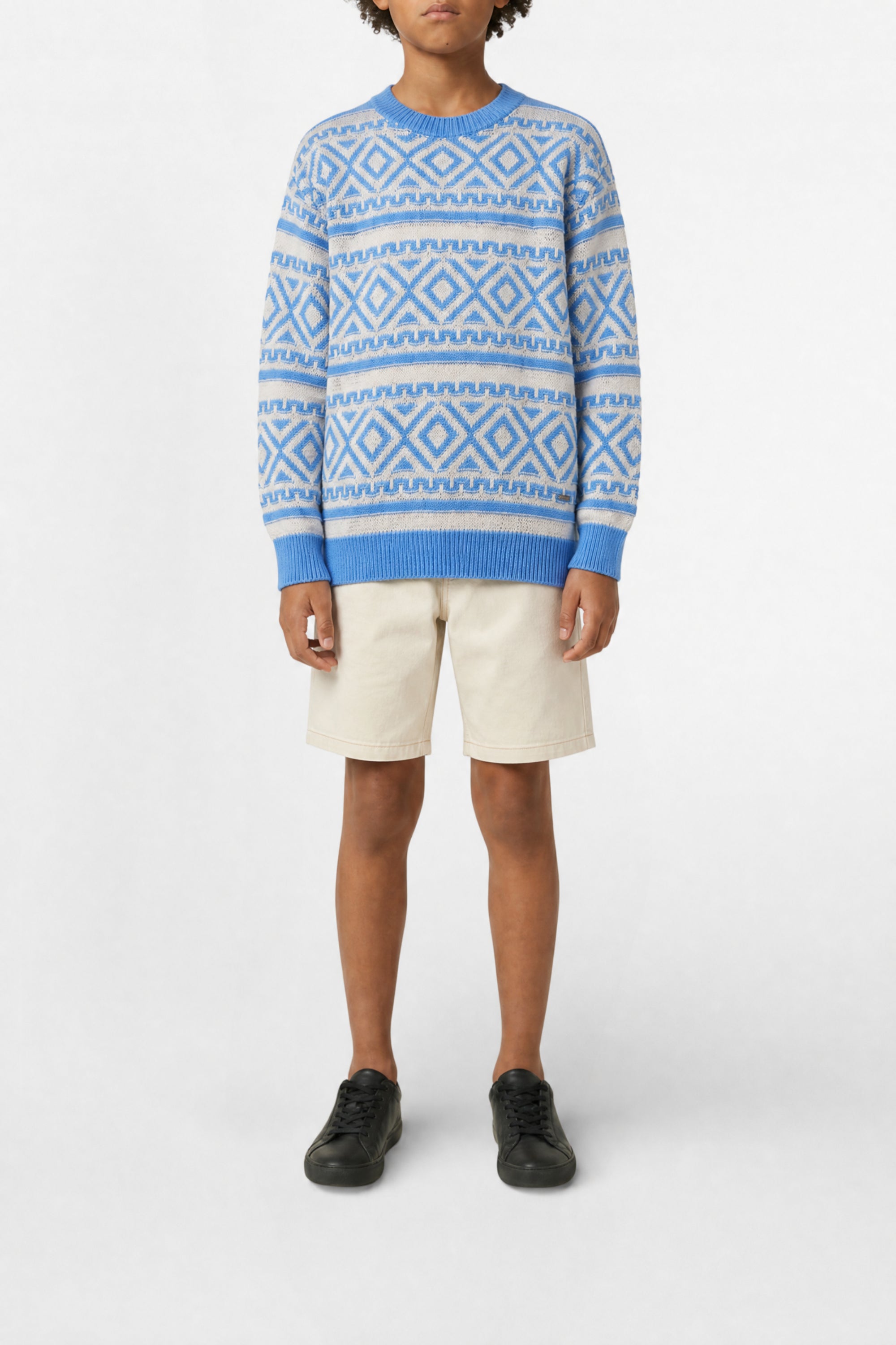 Mixed linen jacquard print sweatshirt - Little Boy Blue