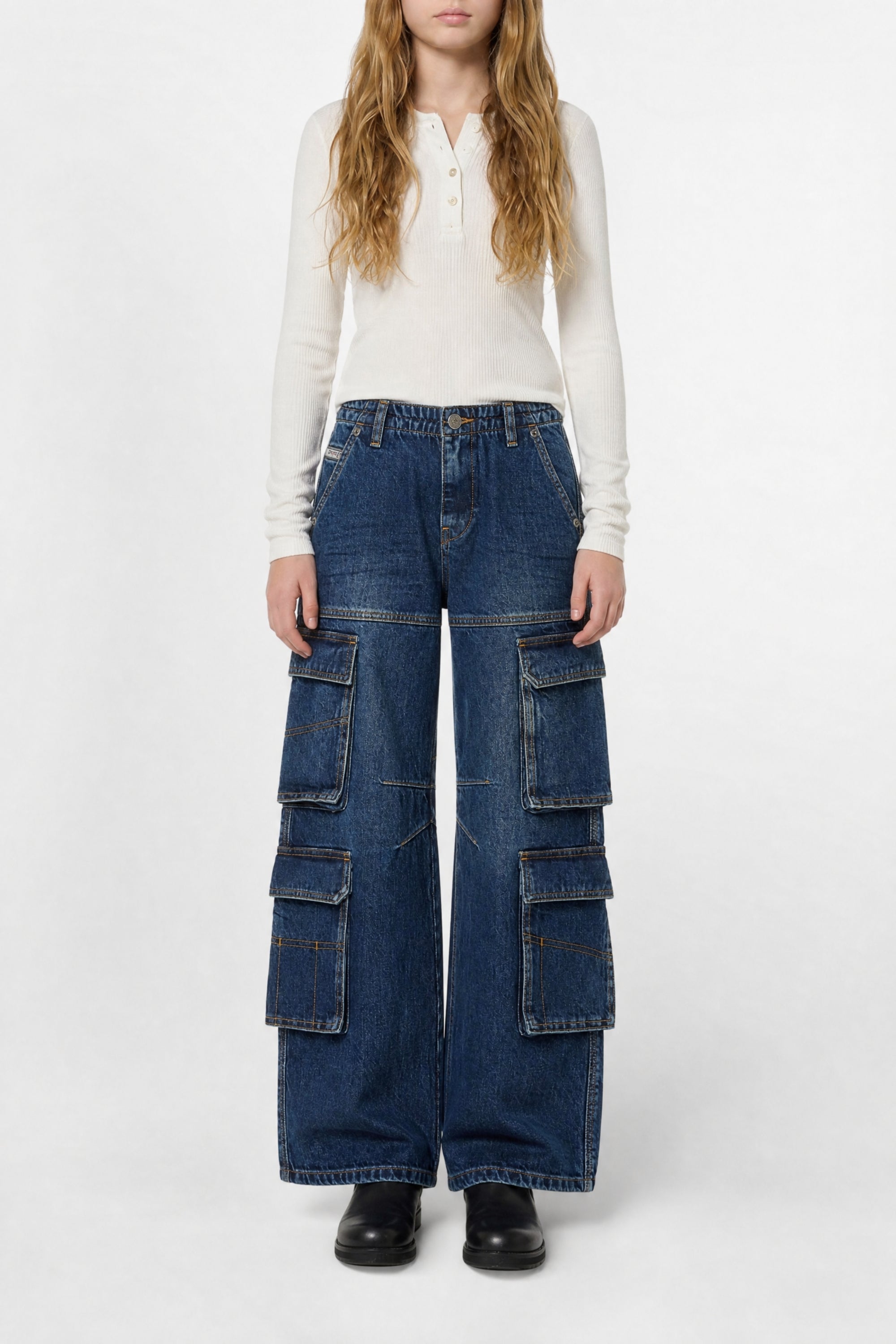 Straight-leg washed denim trousers - Denim