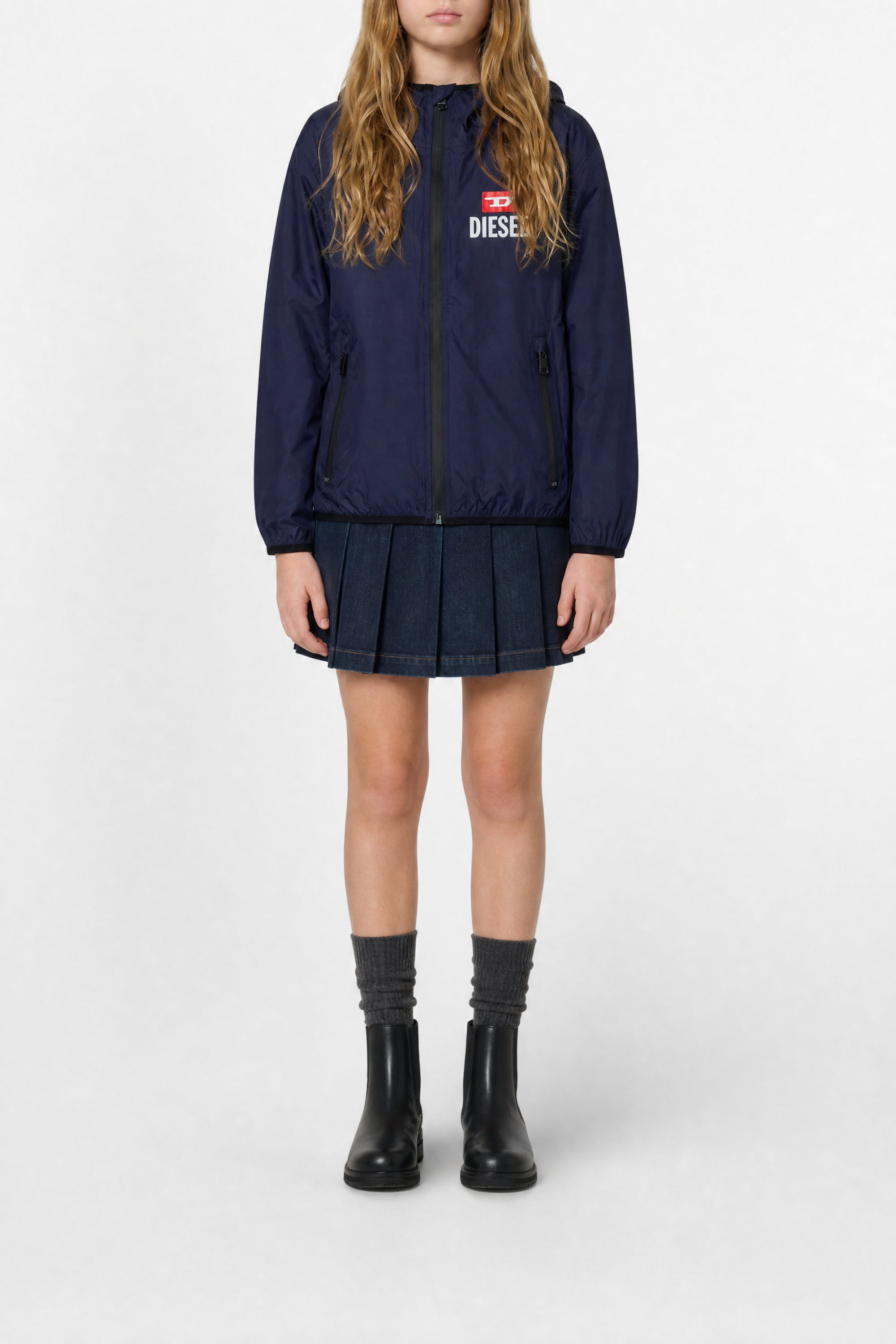 Hooded windbreaker jacket - Peacoat