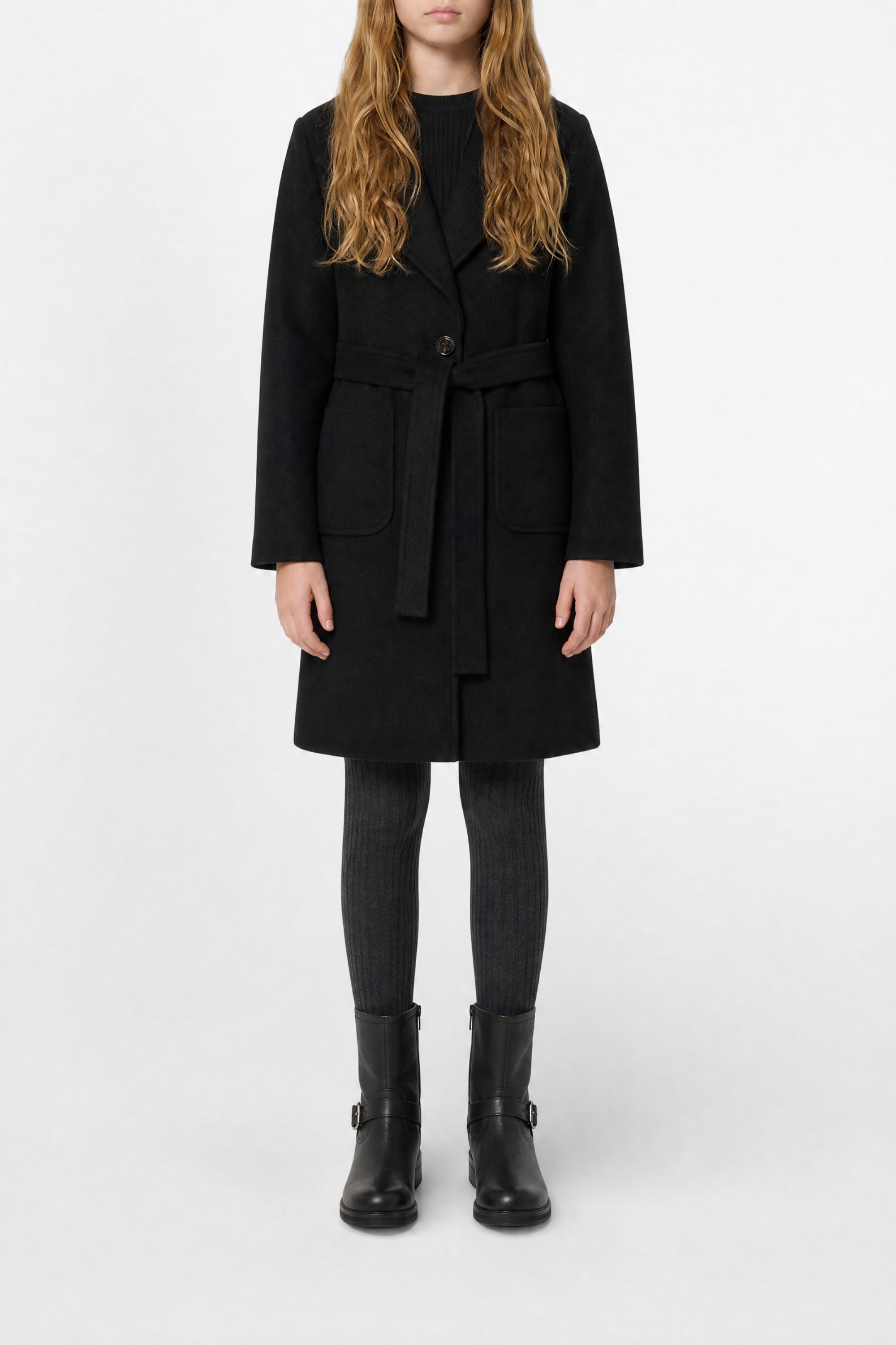 Coat with wool belt - Black