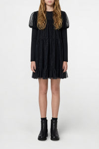 Robe à manches longues volantée - Black
