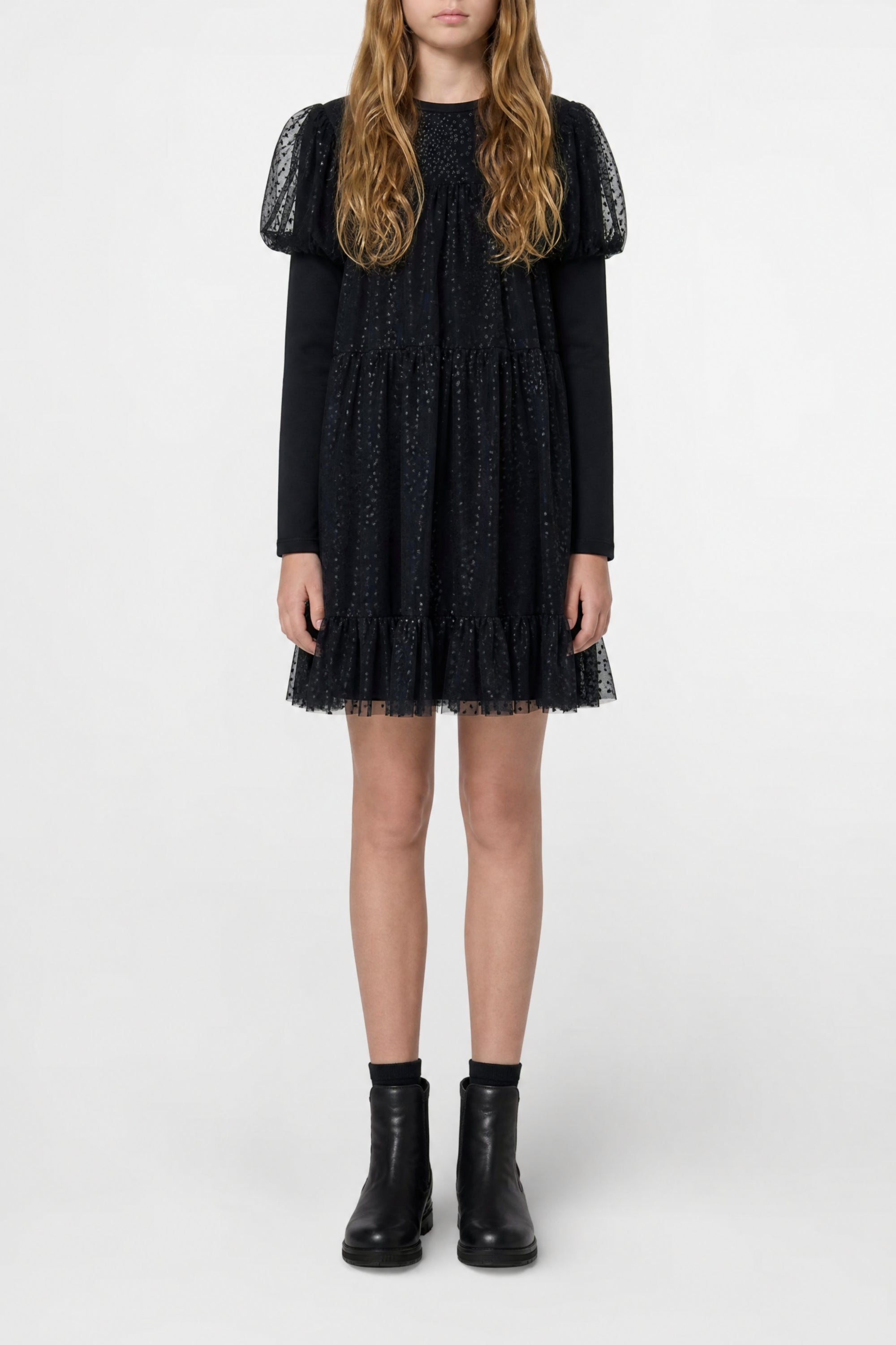 Robe à manches longues volantée - Black