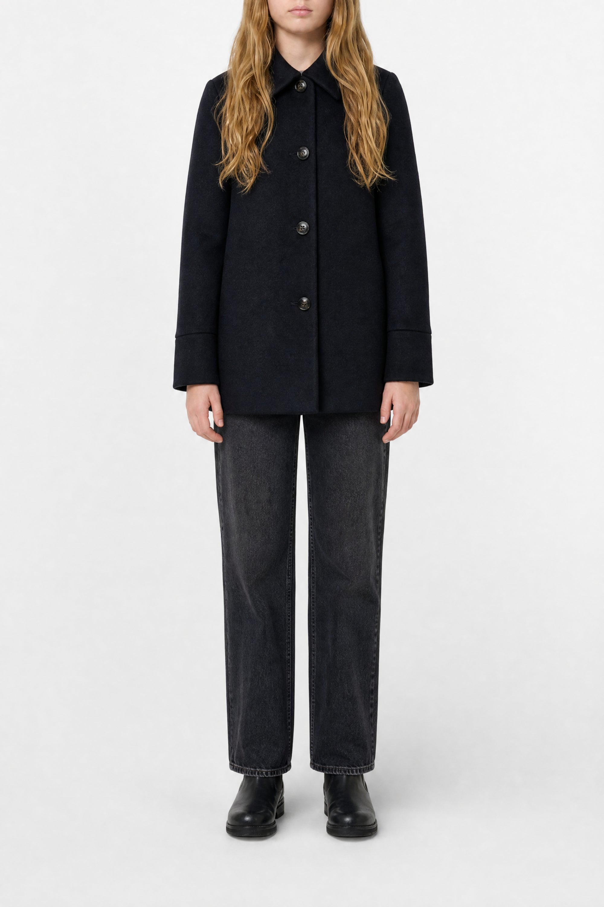 Wool button coat - Black