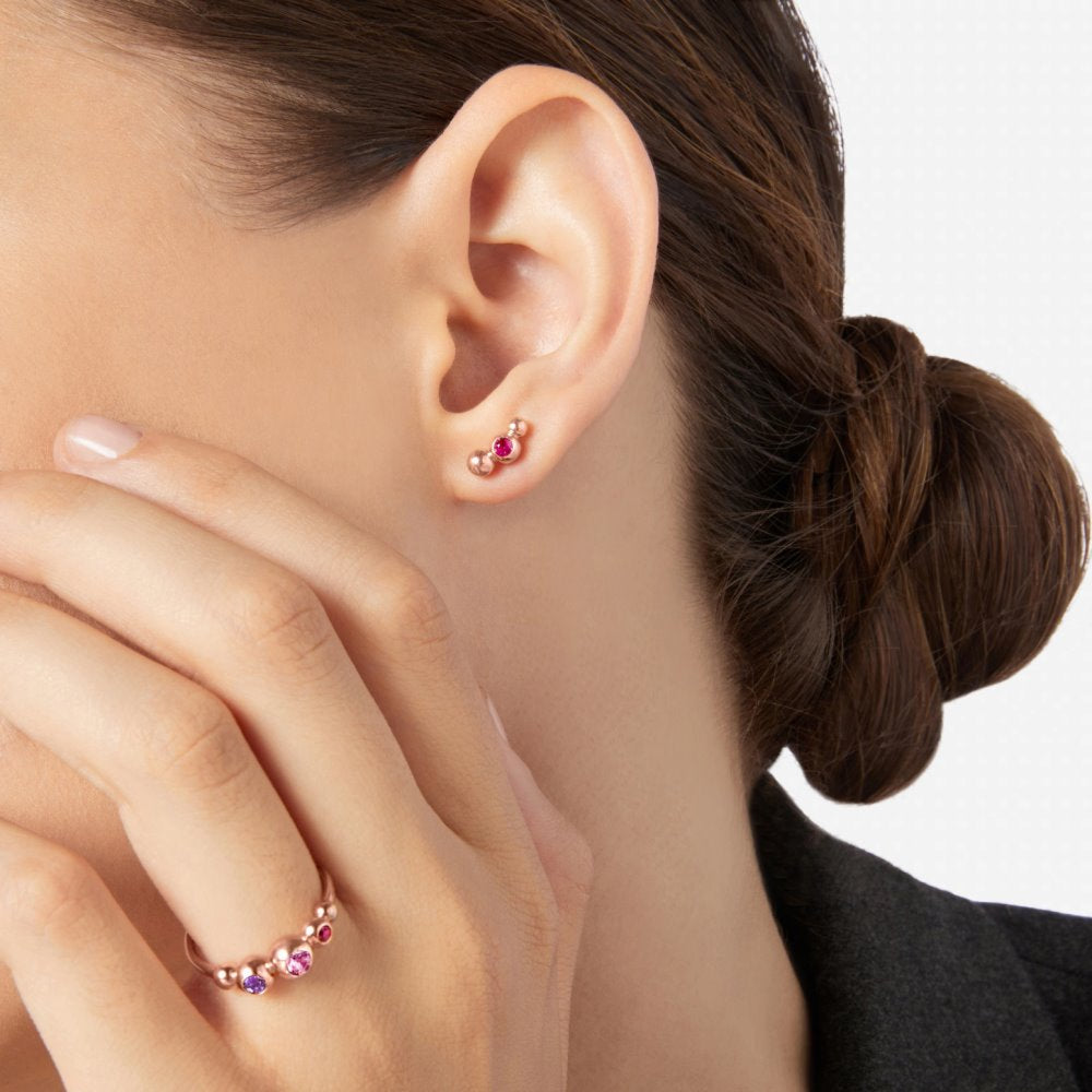 Mono boucle d'oreille Bollicine en or rose 9K et rubis - Or Rose