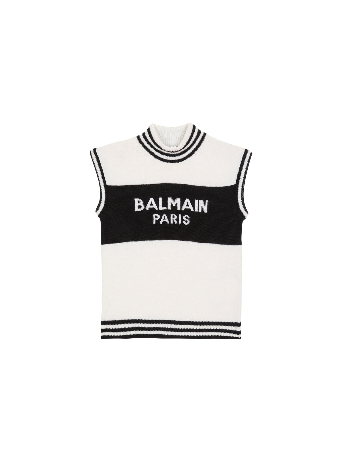 Pull sans manches en maille balmain paris - Ivoire & Noir