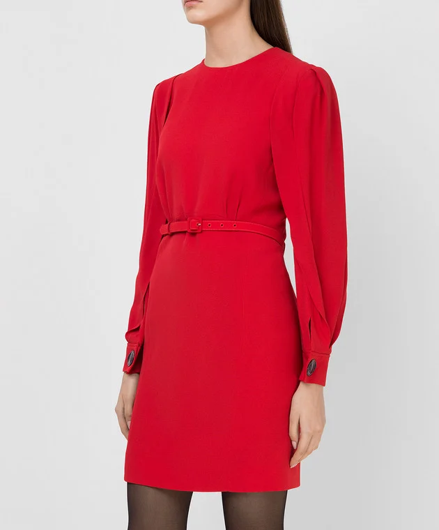 Robe à manches bouffantes avec ceinture - Rouge
