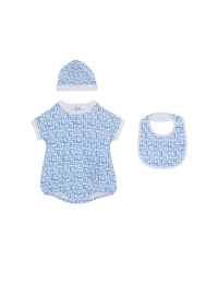 Ensemble 3 pièces monogramme - Blanc & Bleu Clair