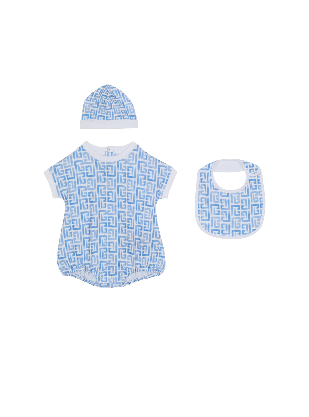 Ensemble 3 pièces monogramme - Blanc & Bleu Clair