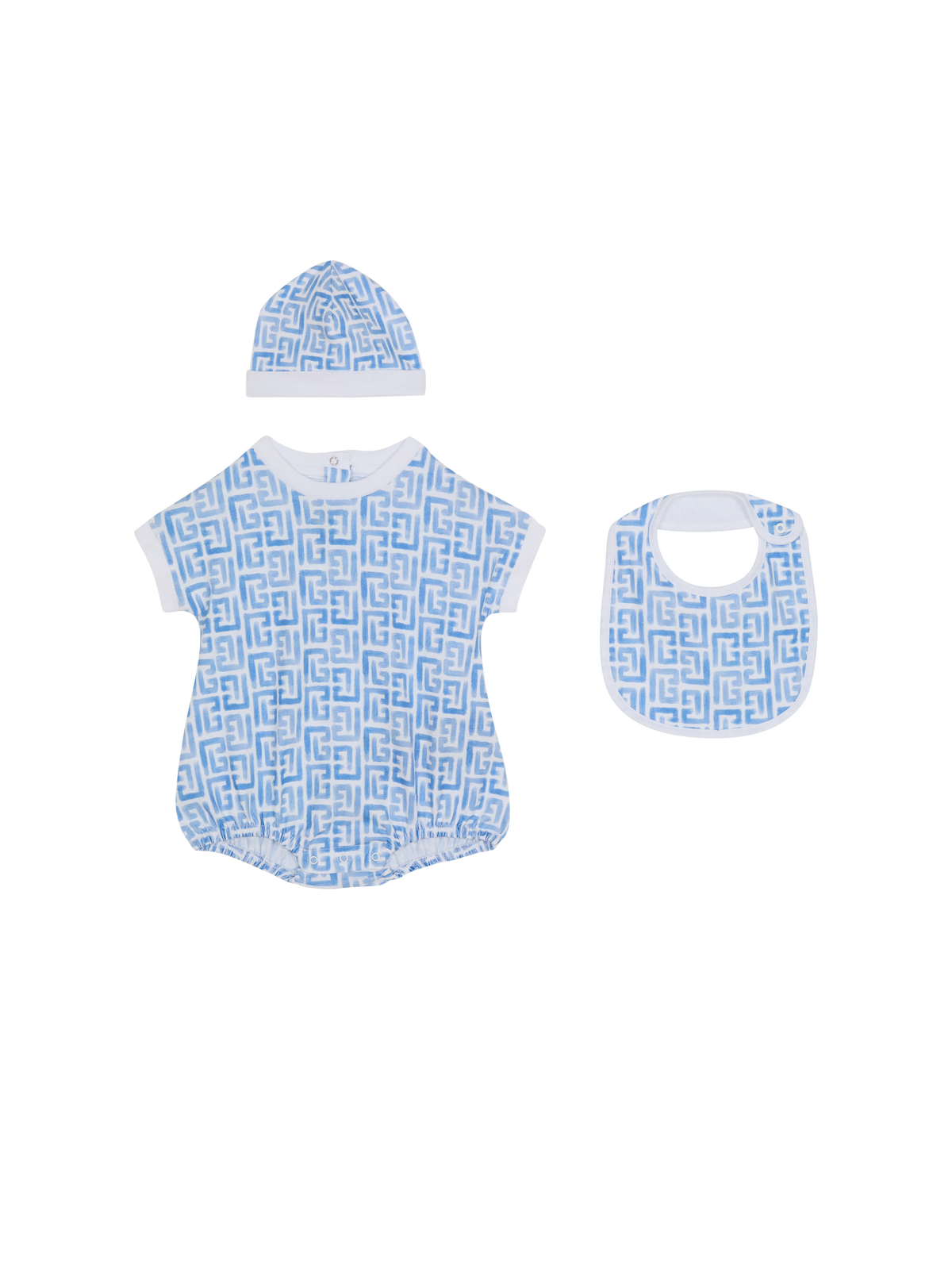 Ensemble 3 pièces monogramme - Blanc & Bleu Clair