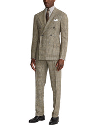 Ralph tartan suit in silk and linen blend - Vintage Cream & Black With Blue Deco