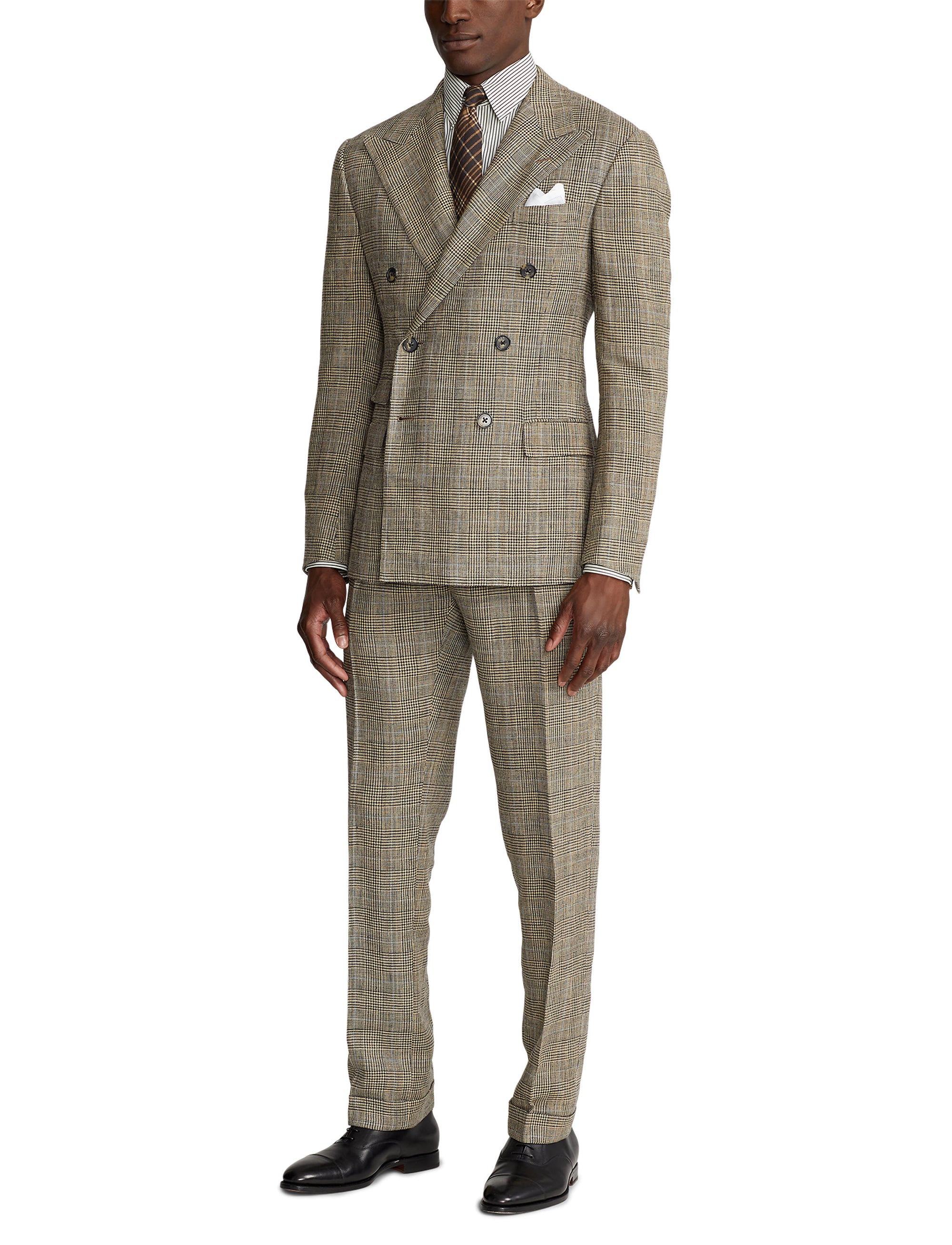 Ralph tartan suit in silk and linen blend - Vintage Cream & Black With Blue Deco