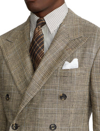 Ralph tartan suit in silk and linen blend - Vintage Cream & Black With Blue Deco