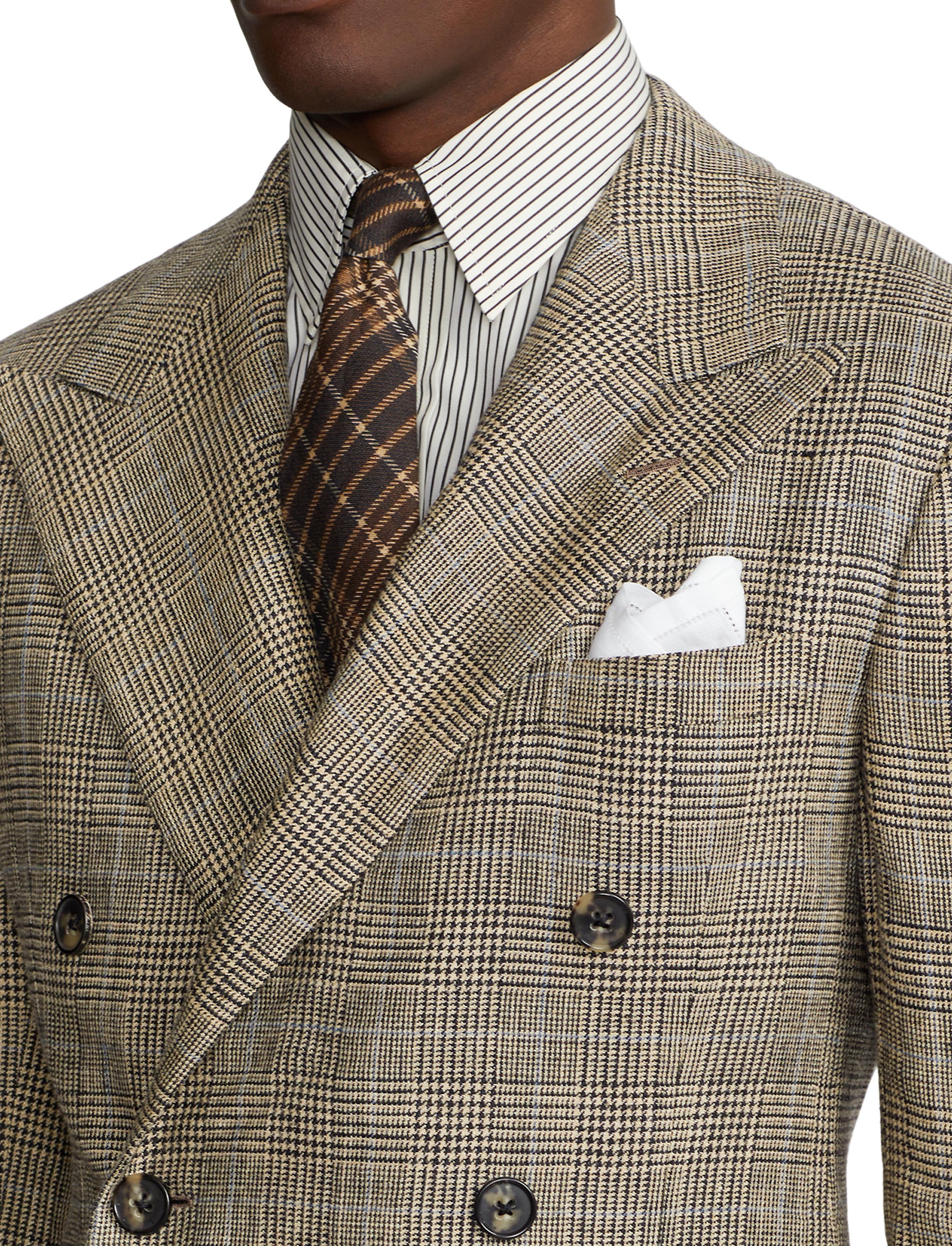 Ralph tartan suit in silk and linen blend - Vintage Cream & Black With Blue Deco