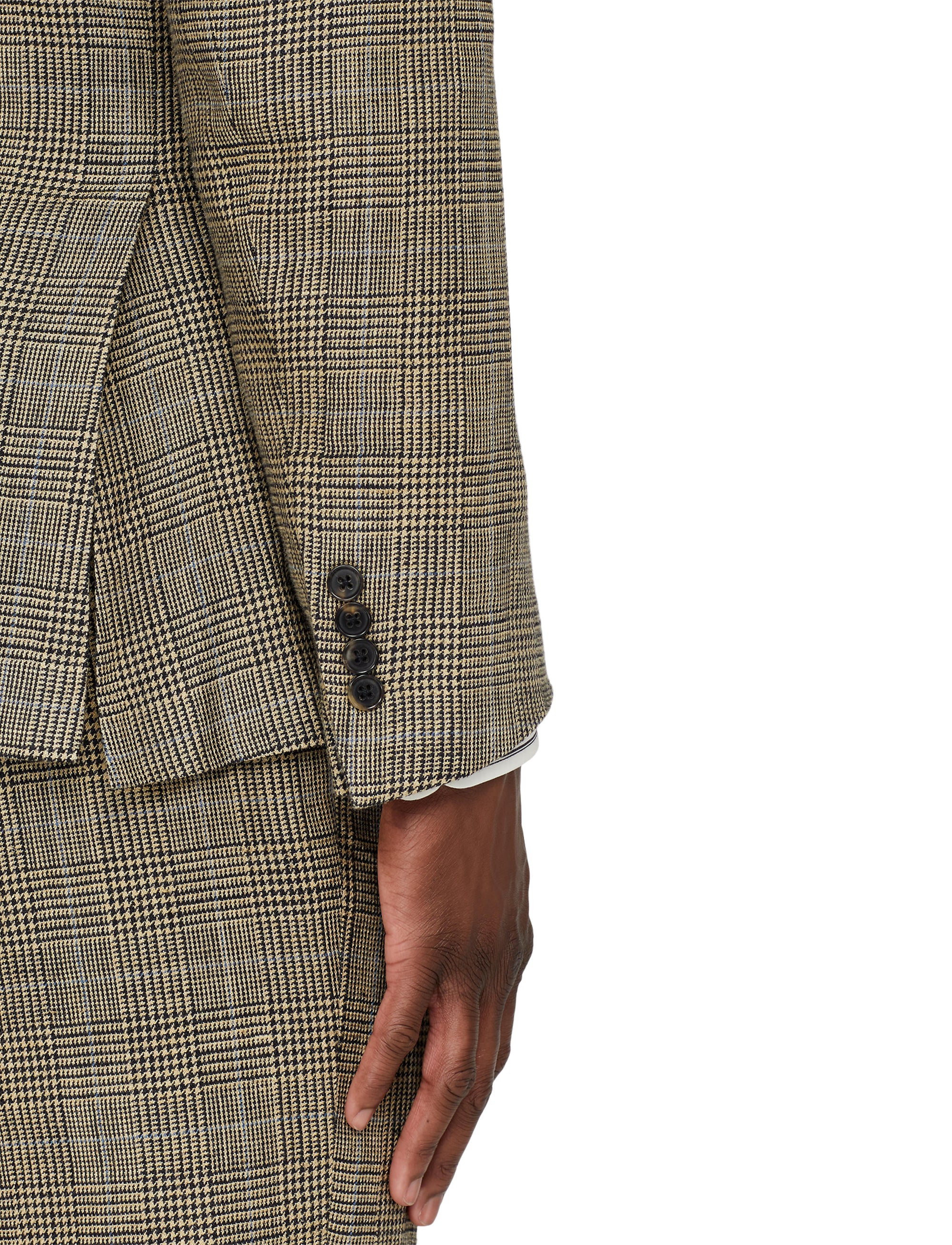 Ralph tartan suit in silk and linen blend - Vintage Cream & Black With Blue Deco