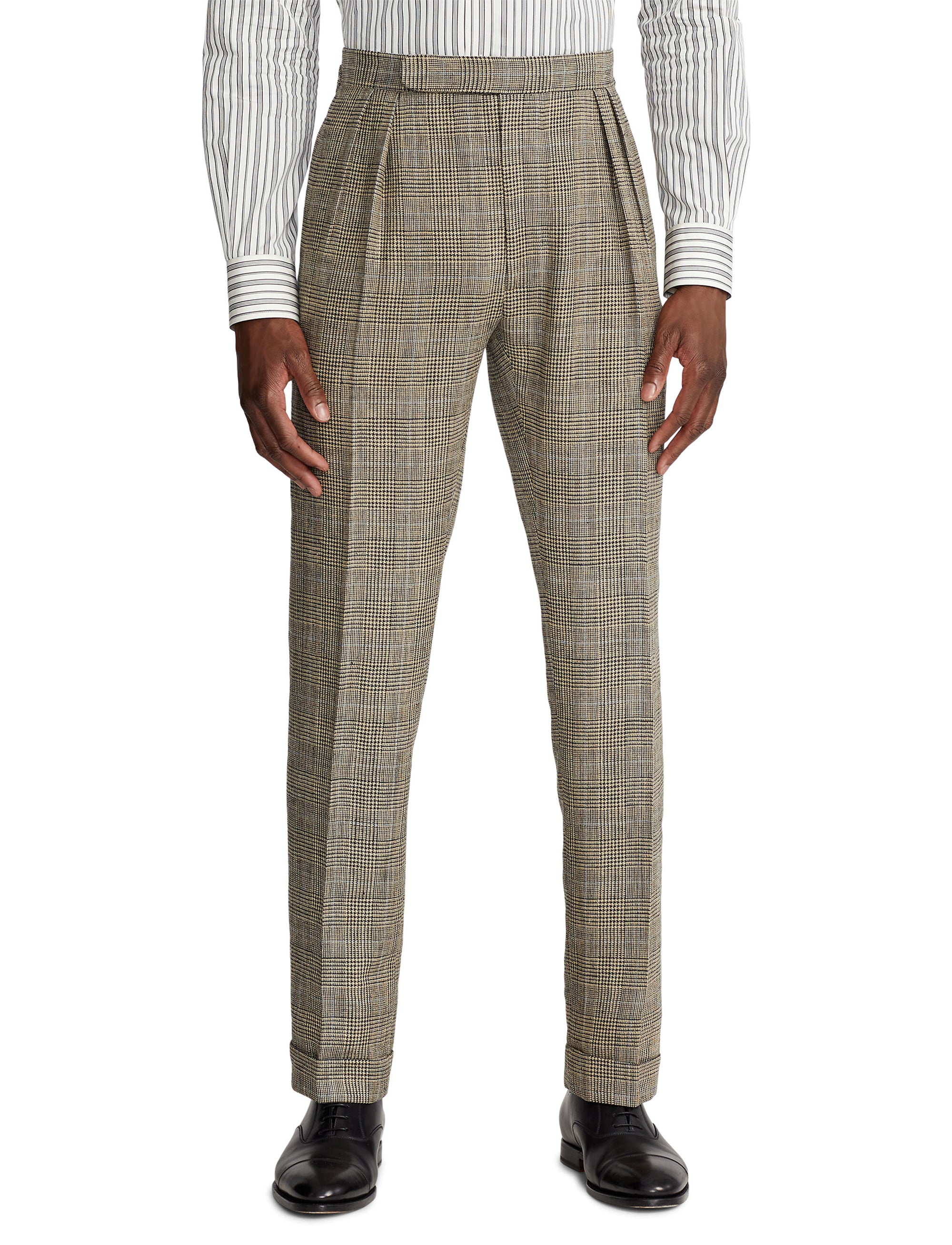 Ralph tartan suit in silk and linen blend - Vintage Cream & Black With Blue Deco
