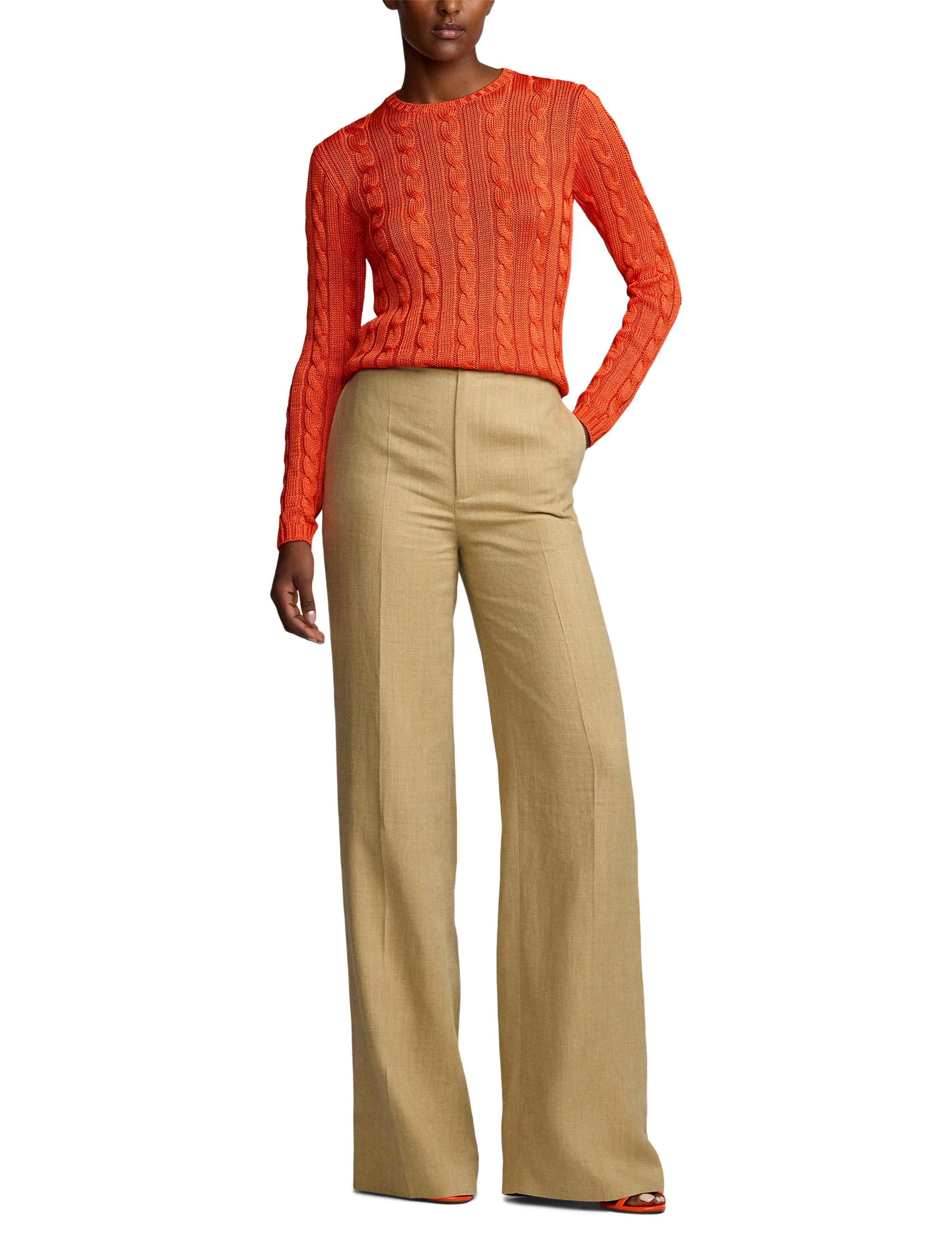 2pcs / NEW // BRIGHT ORANGE PULLOVER LONG SLEEVE LS CN CABLE